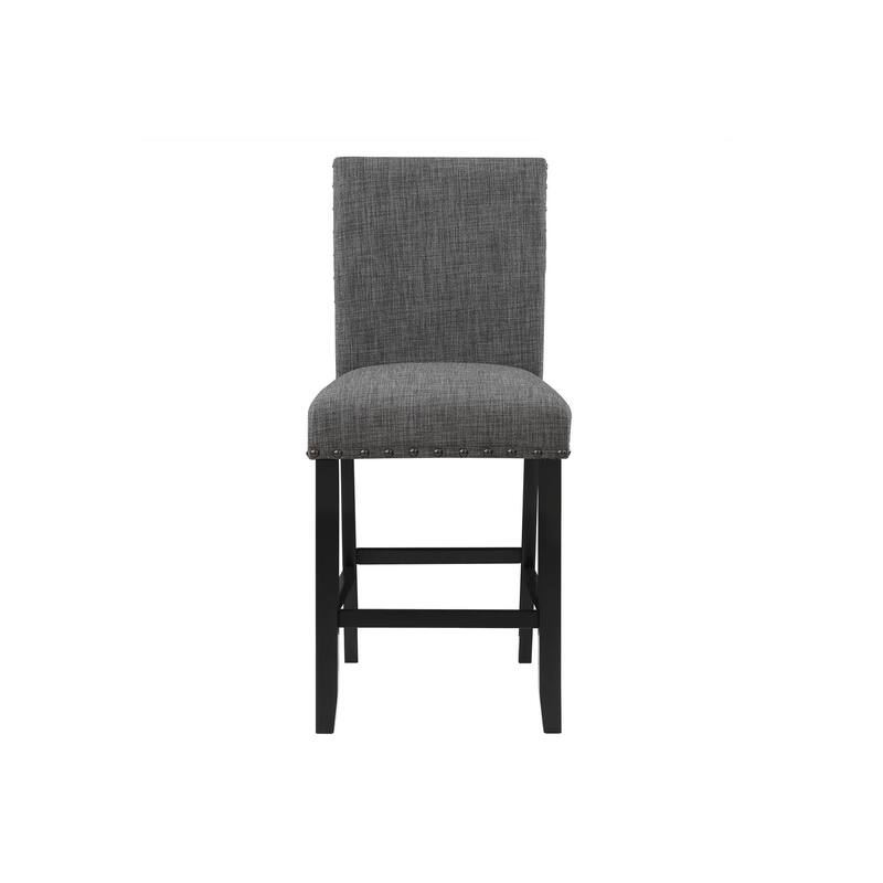 HomeRoots 26" Gray and Black Wood and Fabric Counter Height Bar Chair