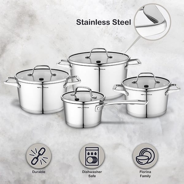 8-Piece Stainless Steel Nonstick Dishwasher Safe Cookware Set Florina - Bed  Bath & Beyond - 31990960