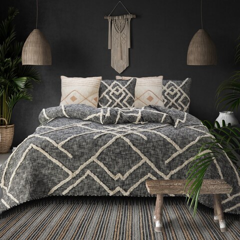 Tufted Geometric Diamond and Distressed Coverlet