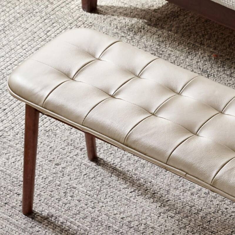 GDFStudio - Belvidere Modern FAS-Grade Solid Oak Wood Dining Bench with Leather Cushion & High-Density Soft Sponge Filling