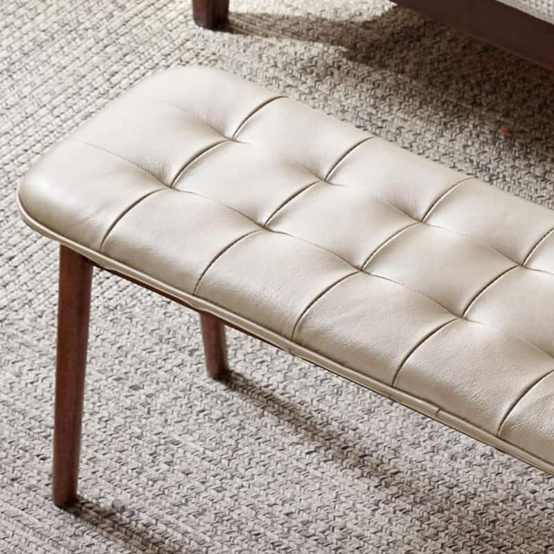 Oak Solid Wood Dining Bench With Leather Cushion