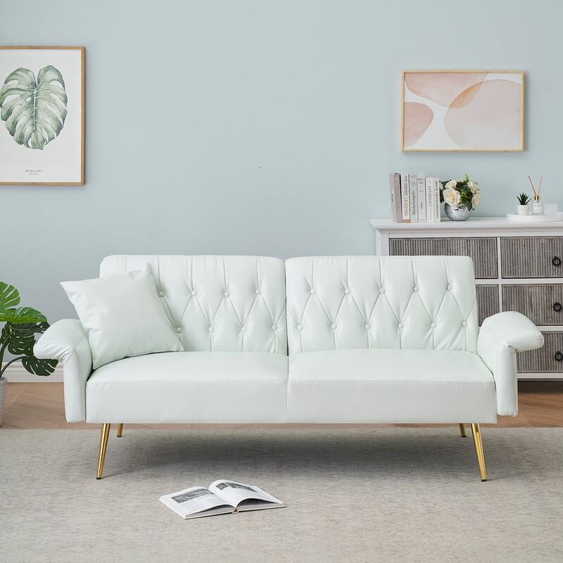 61.4" Faux Leather Split Upholstered Sofa Bed - White