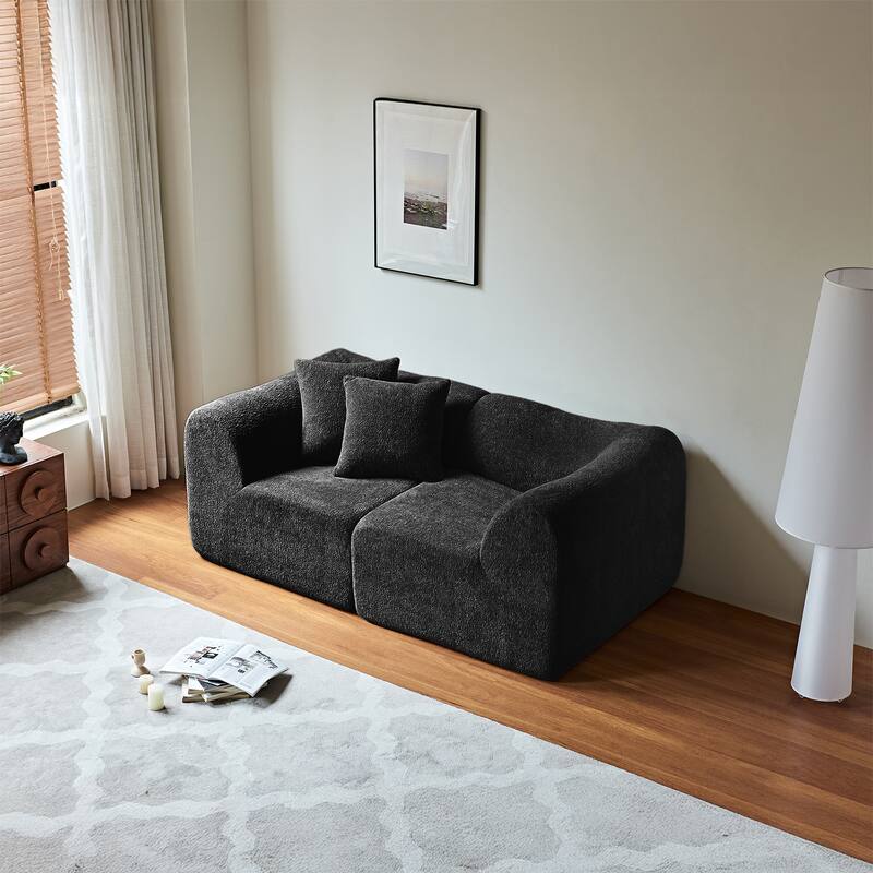 Minimalist Accent Sofa Loveseat Couch with 2 Throw Pillows, 2-Seater Couch for Living Room Apartments