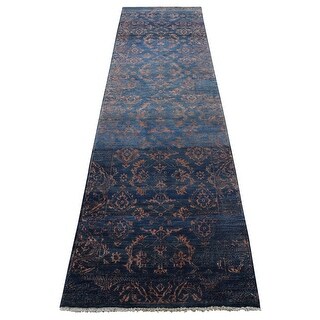 Shahbanu Rugs Prussian Blue, Arboresque Design, Tone on Tone, Wool and ...