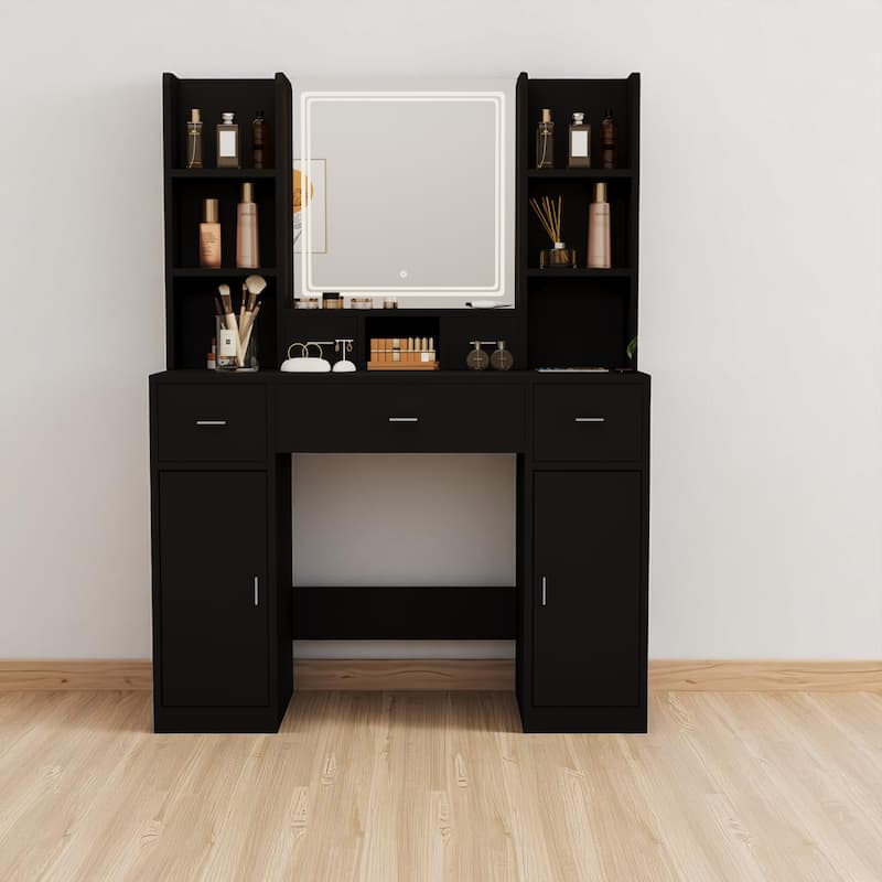 Makeup Vanity Desk with Touch LED Mirror, 5 Drawers, Hidden Shelves & Storage Cabinet for Bedroom