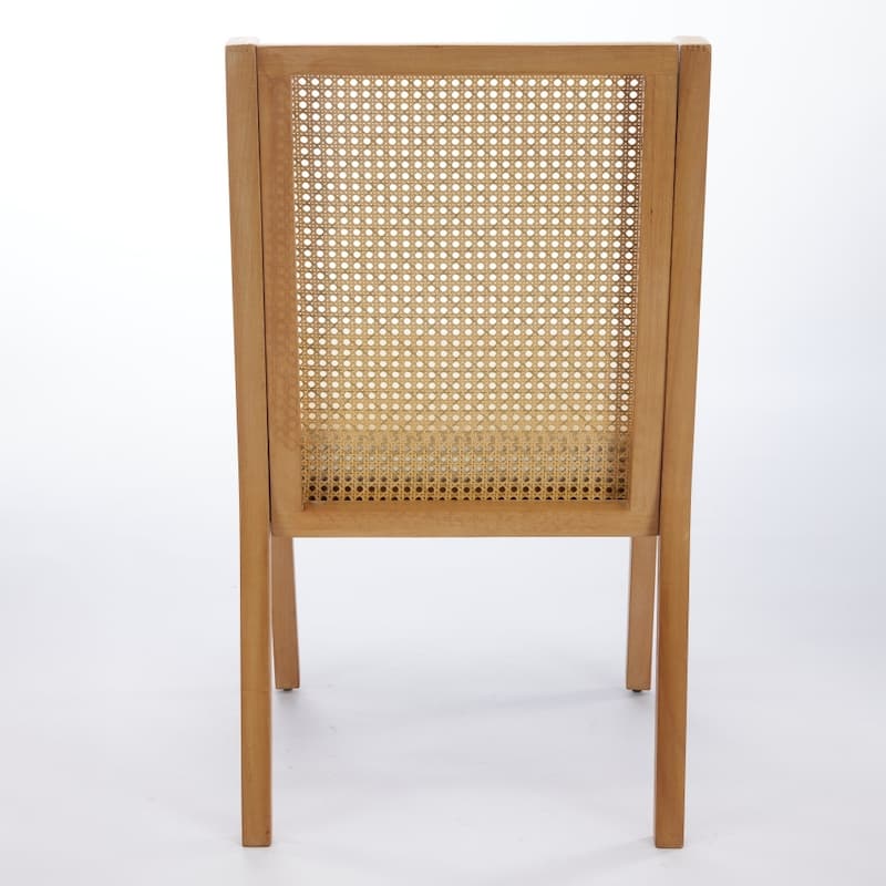 Rustic Rattan Dining Chairs with Solid Wood Frame ,Decorative Armrests and Linen Upholstered Seat