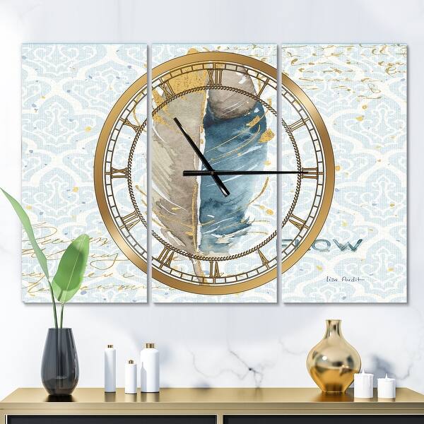 slide 2 of 6, Designart 'Fields of Gold Watercolor Flower IV' Glam 3 Panels Oversized Wall CLock - 36 in. wide x 28 in. high - 3 panels