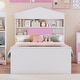 preview thumbnail 3 of 8, Twin Size Wooden Bed with Storage Shelf on the Headboard, House-Shaped Bed with Built-in Two Storage Drawers, Pink