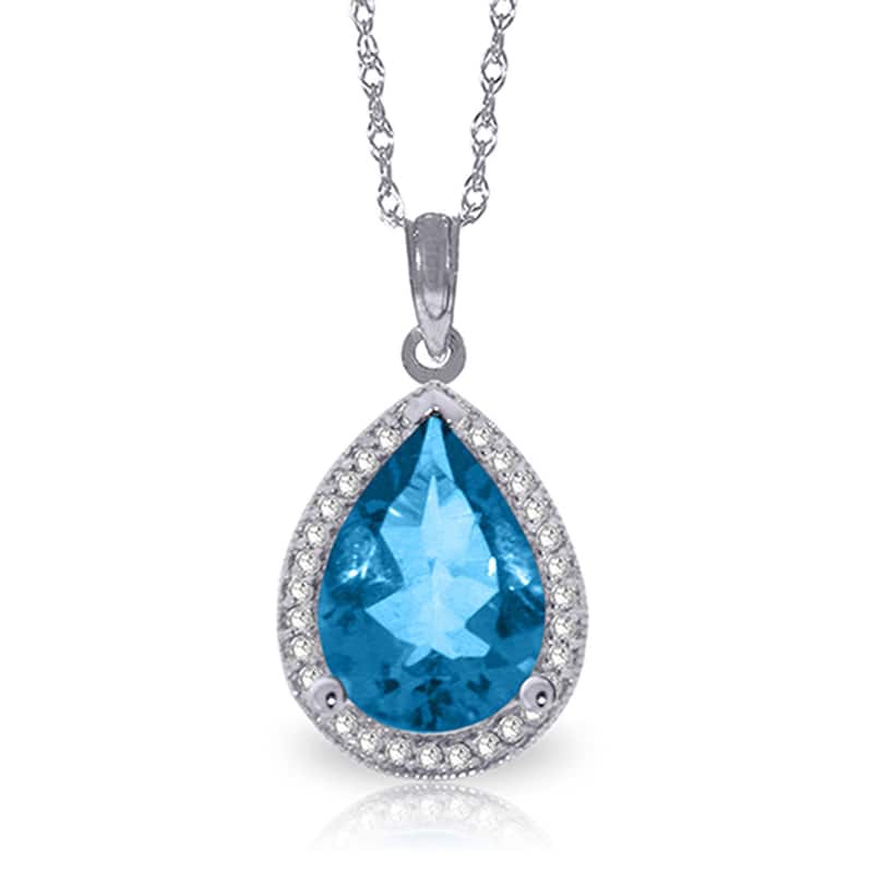 4.66 Carat 14K Solid Gold Lana Blue Topaz Diamond Gemstone Necklace - 24 Inch - White