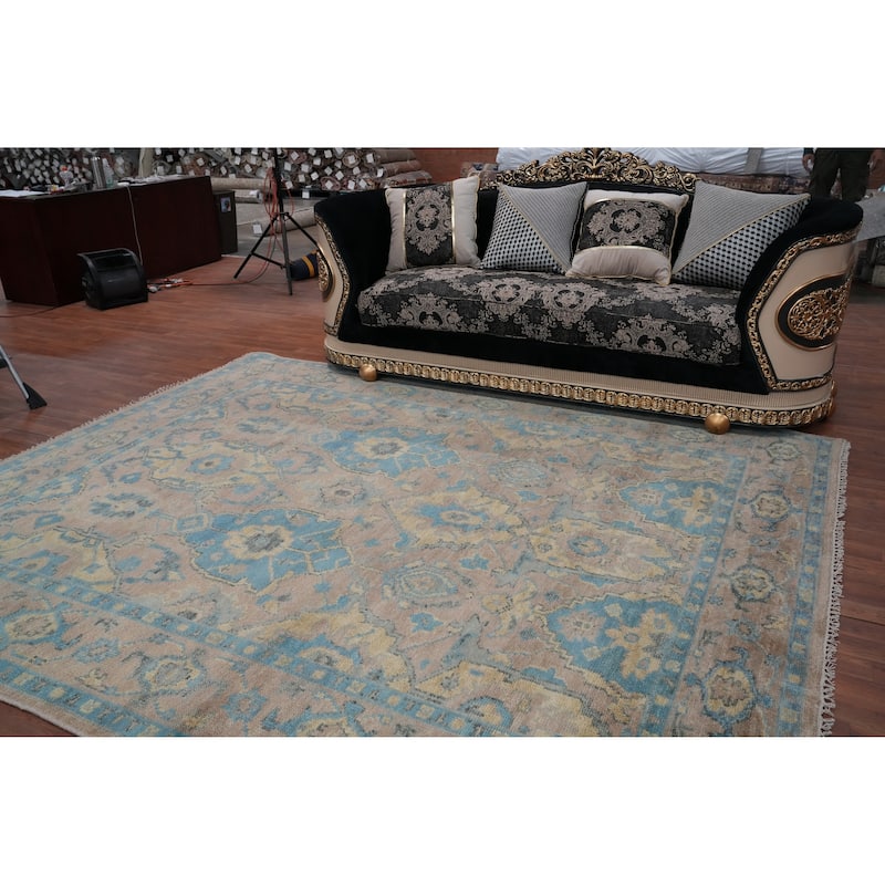 Oushak Indian Area Rug Hand-Knotted Transitional Brown Wool Carpet - 8'0" x 9'10"