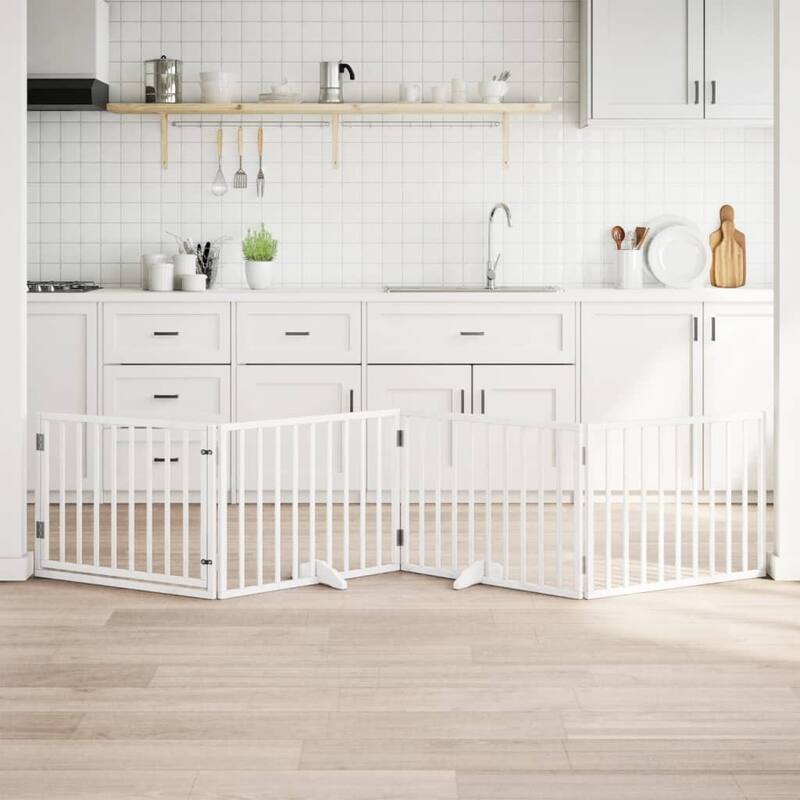 vidaXL Dog Gate Foldable Poplar Wood - White(5)