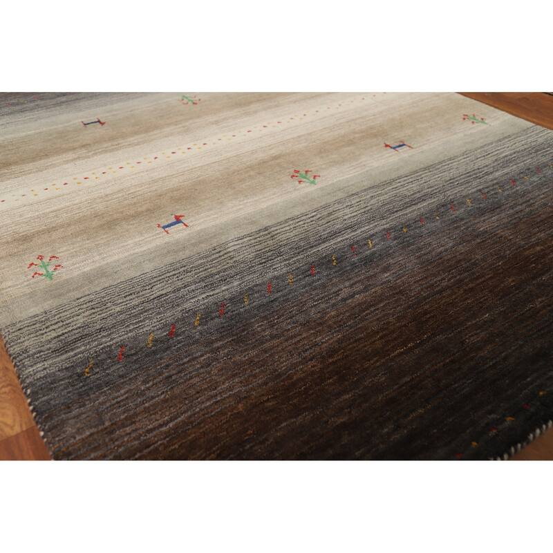 Hand Knotted Oriental 100% Wool Carpet Tribal Animal Pictorial Brown Gabbeh Area Rug - 5' 10'' X 4' 1''