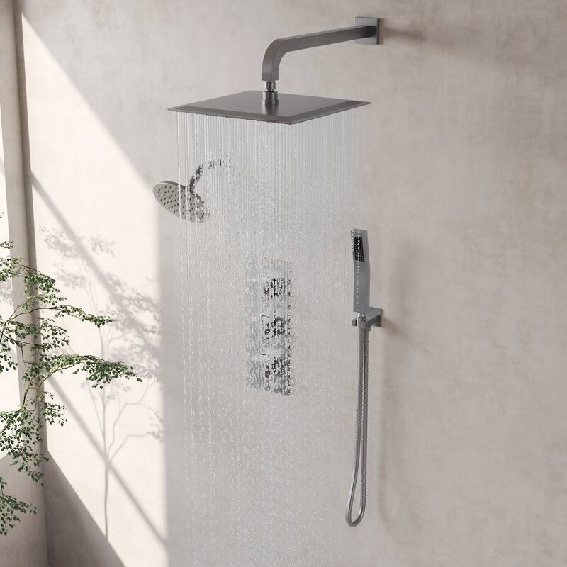Thermostatic Shower System 12" Dual Heads Shower Faucet with High Pressure Handheld Spray