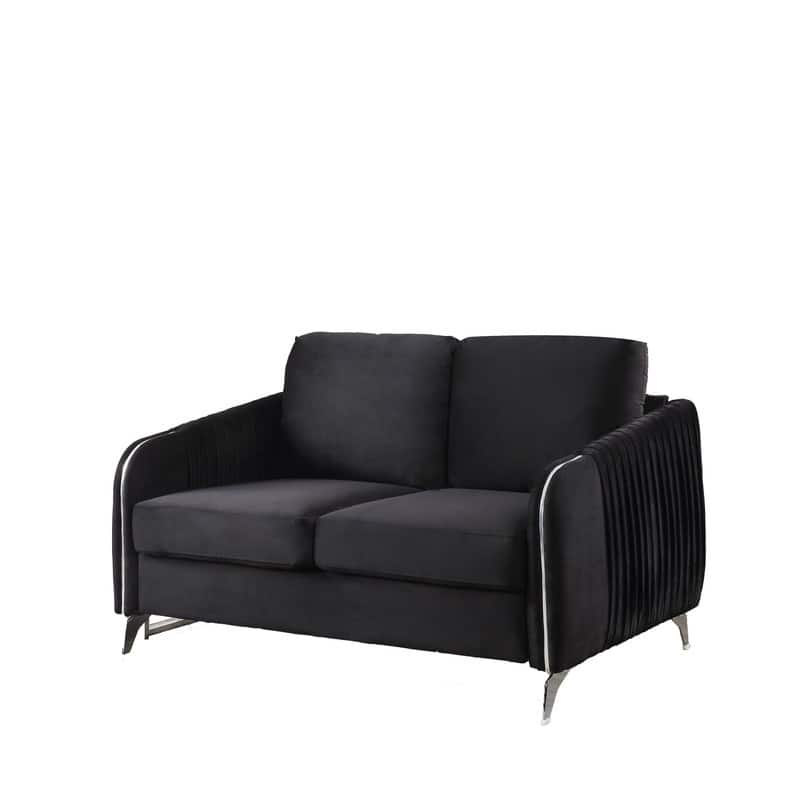 Velvet Upholstered Loveseat Couch, Couch Settee with Armrest and Chrome Legs, 2 Seater Sofa with Removable Back Cushions - Black
