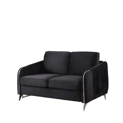 Velvet Upholstered Loveseat Couch, Couch Settee with Armrest and Chrome Legs, 2 Seater Sofa with Removable Back Cushions