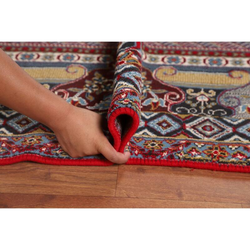 Floral Red Kashan Turkish Rug Machine-Made Oriental Carpet - 9'7" x 13'1"