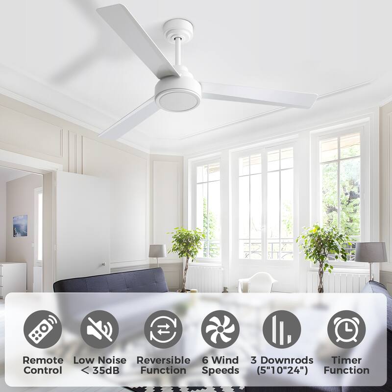 52 inch Modern Ceiling Fan With Remote Control(No Light),6 WInd Speed,Reversible Airflow