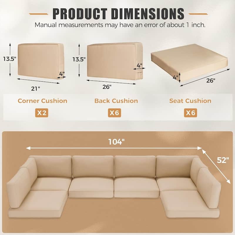 14 Piece Outdoor Patio Furniture Deep Seat Cushion Set Sofa Replacement Waterproof Cushions