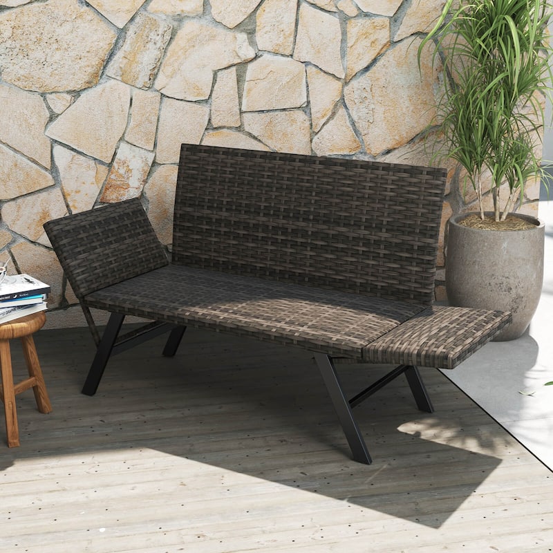 Outdoor Metal Frame Wicker Couch Patio Convertible Sofa for 2
