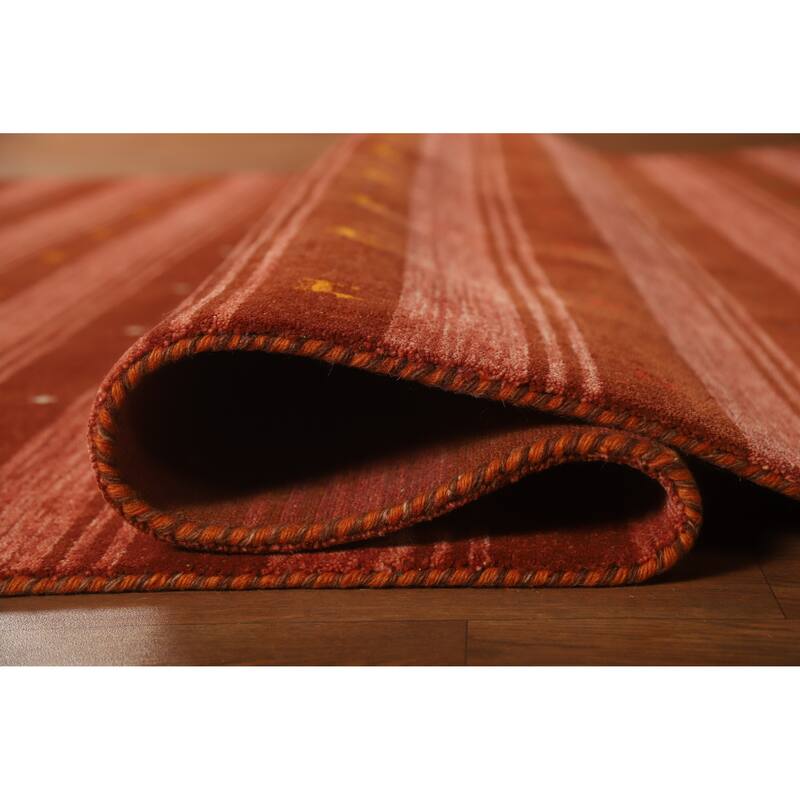 Hand Knotted Oriental 100% Wool Carpet Tribal Stripe Oranges & Rust Gabbeh Area Rug - 9' 9'' X 6' 9''