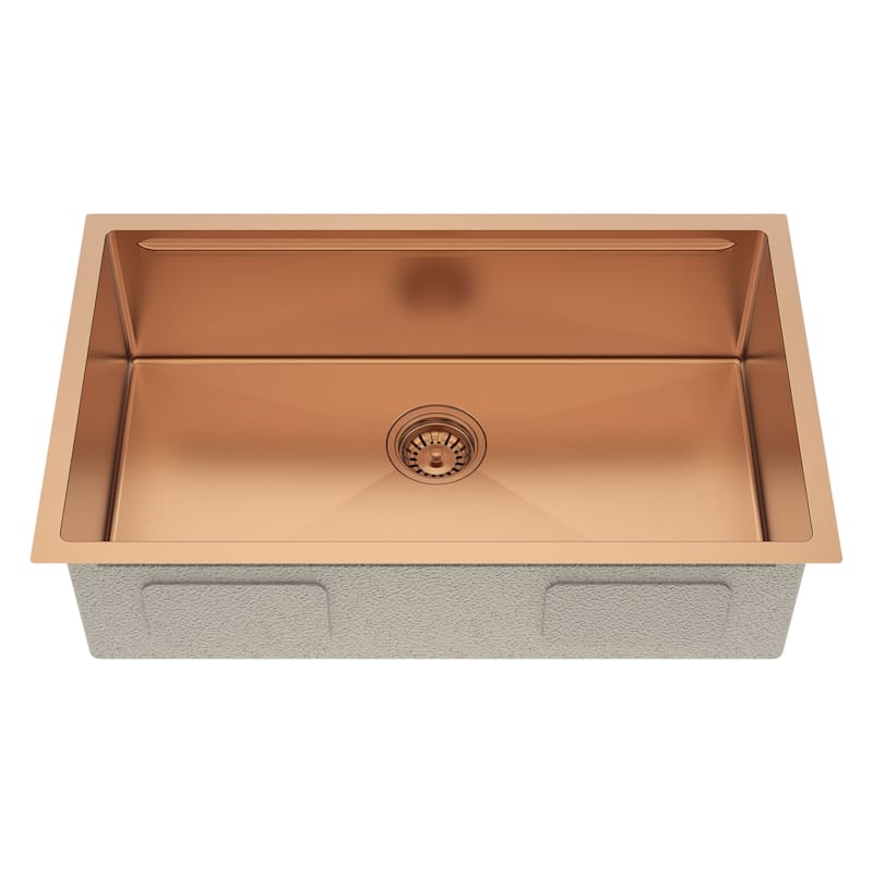 HomeRoots 9" X 30" Gold Stainless Steel Undermount Kitchen Sink - 30.00 in. x 9.00 in. x 18.00 in.
