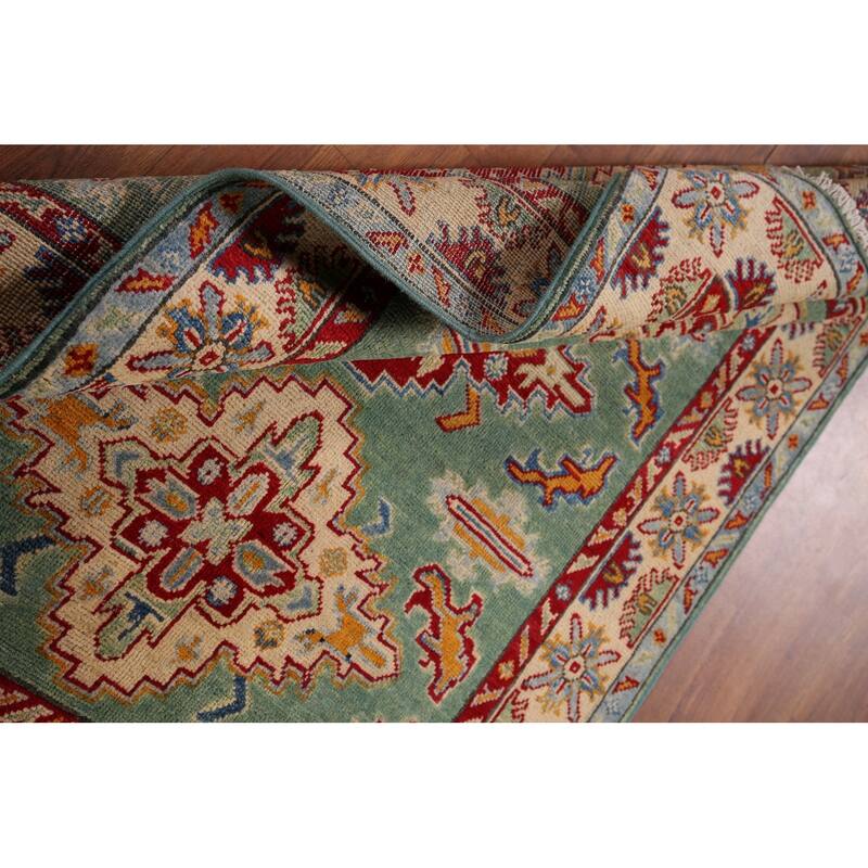 Light Green Kazak Accent Rug Handmade Wool Carpet - 3'5" x 4'11"