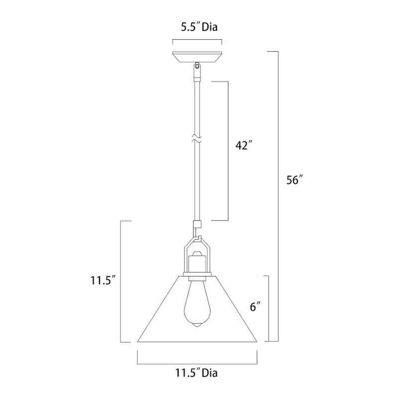 Matte Black 1-Light 12 in. Modern Pendant with Clear Cone Glass Shade