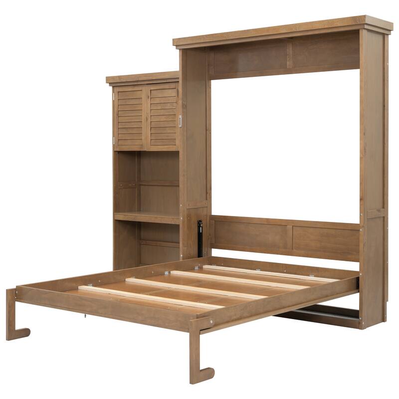 Roomfitters Queen Size Murphy Bed with Storage Shelves, Louvered Decorative Cabinet Design, Space-Saving Foldable Bed
