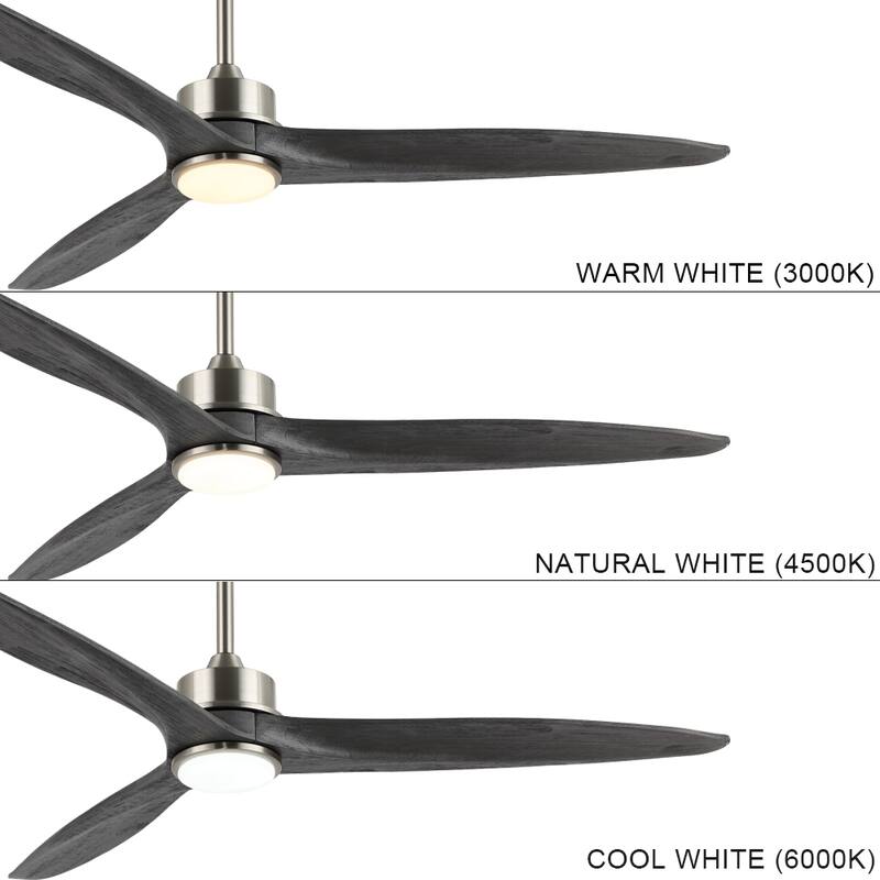 WINGBO 60 Inch DC Ceiling Fan with Lights and Remote Control, 3 Reversible Carved Wood Blades, 6-Speed Noiseless DC Motor