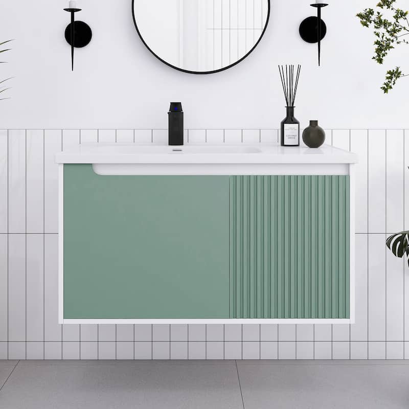 32/36/40 inch Wall Mounted Bathroom Vanity Set in Mint Green with Integrated Ceramic Sink - 36" x 20"