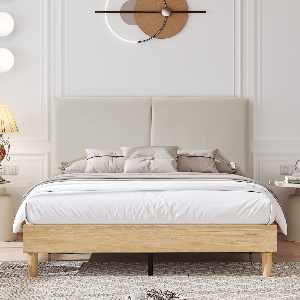 VECELO Upholstered Platform Bed Frame with Adjustable Headboard, Solid Wood Slats No Box Spring Needed Twin/Full/Queen Size