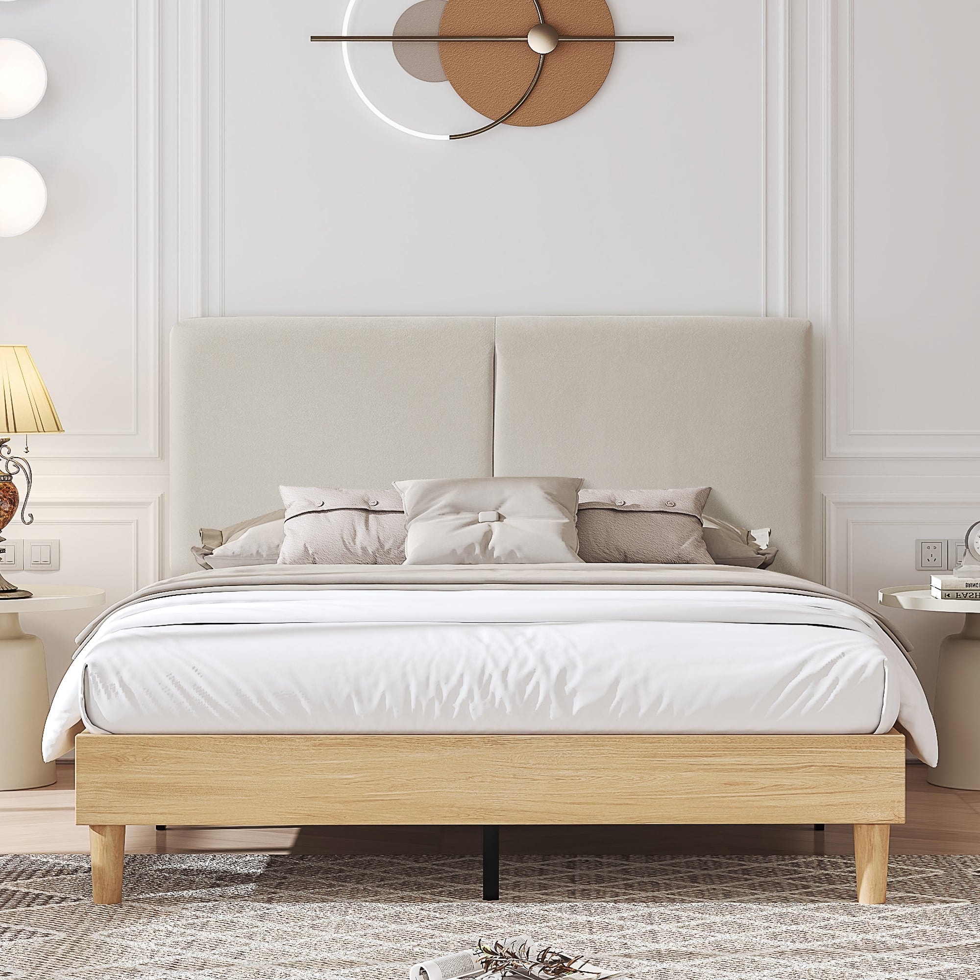 VECELO Upholstered Platform Bed Frame with Adjustable Headboard Solid Wood Slats No Box Spring Needed Twin/Full/Queen Size