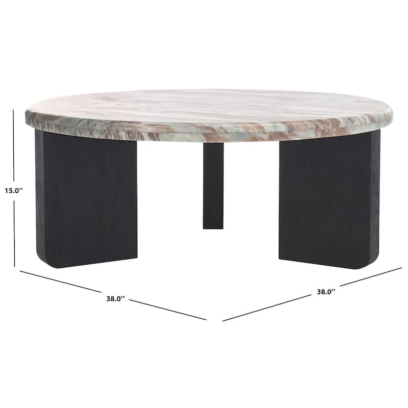 SAFAVIEH Couture Malkin Round Marble Coffee Table - 38Wx38Dx15H - Brown/Black