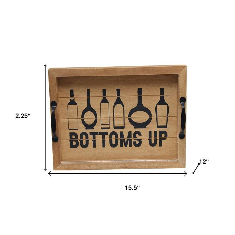 HomeRoots 16" Natural And Black Bottoms Up Serving Tray With Handles And LED Lights - 15.50 in. x 2.25 in. x 12.00 in.