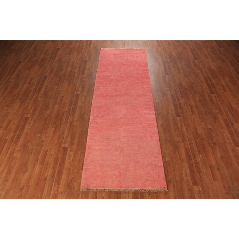 Pink Gabbeh Runner Rug Hand-Knotted Wool Carpet - 3'2" x 9'9"