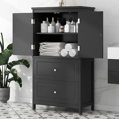 Roomfitters Bathroom Storage Cabinet with Two Doors and Drawers, Adjustable Shelf and Painted MDF Structure