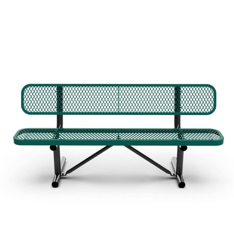 Commercial Grade Expanded Mesh Metal Outdoor Bench with Backrest