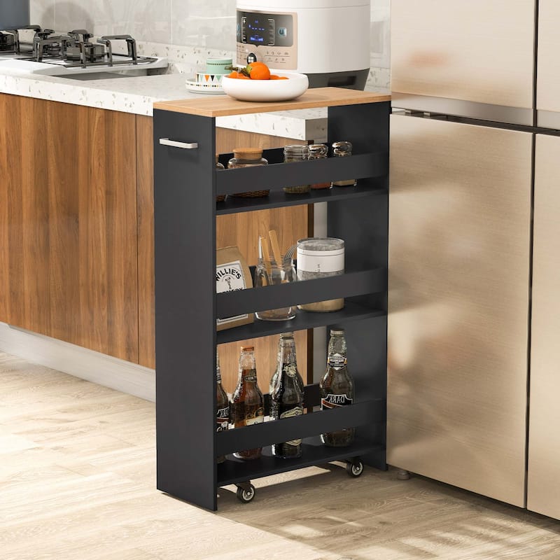 Costway 4-Tier Rolling Storage Cart 8" Slim Kitchen Cart on Wheels