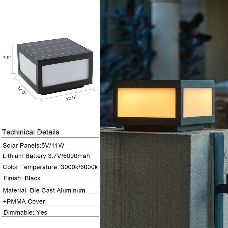 Solar Cap Light, Outdoor Solar Powered Fence Light with Cool White, Warm Light, LED Lighting for Patio Backyard Deck