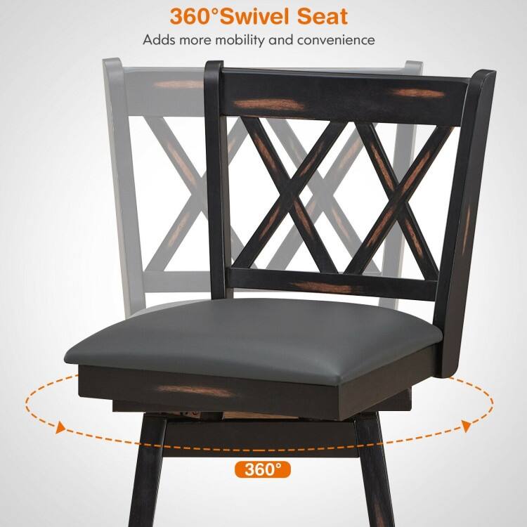 2 Pieces 25 Inch Swivel Counter Height Barstool Set with Rubber Wood Legs - 18" x 20" x 38" (L x W x H)