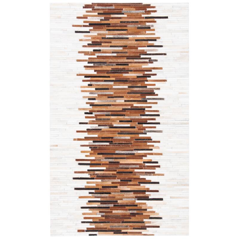SAFAVIEH Handmade Studio Tobi Natural Hide Leather Rug - 2'3" x 5' - Ivory/Brown