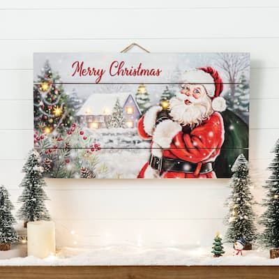 Glitzhome 24"L Wooden Christmas Santa or Snowman Wall Decor with Warm White Lights