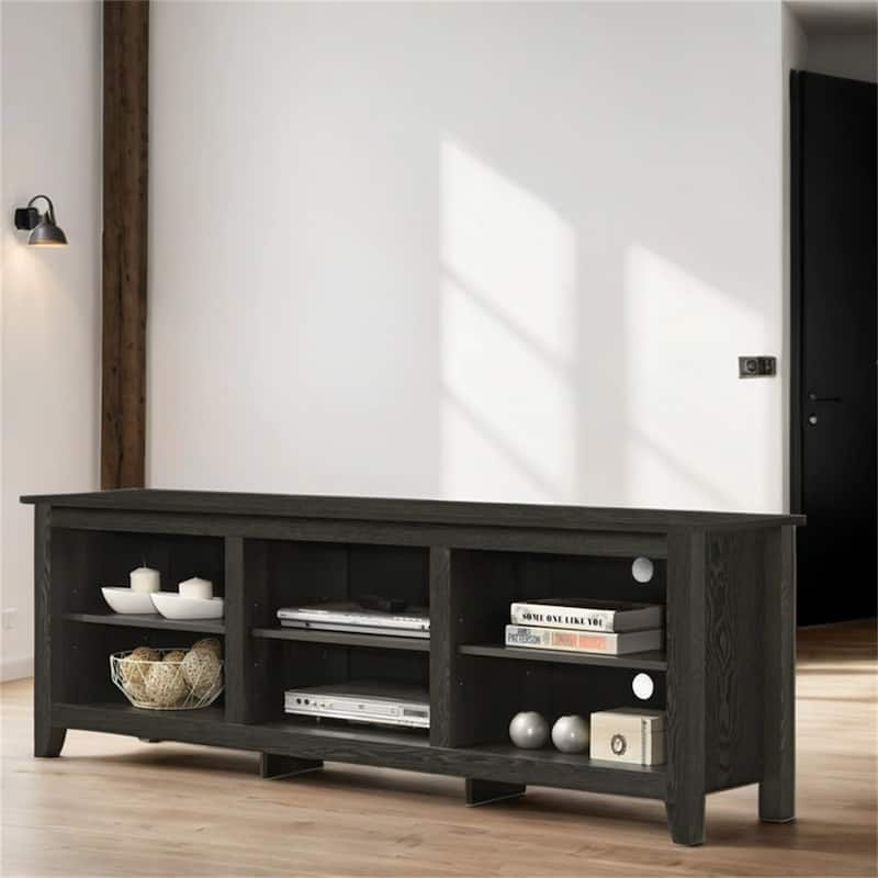 70" TV Stand with Open Shelves and Cable Management - Dark Gray