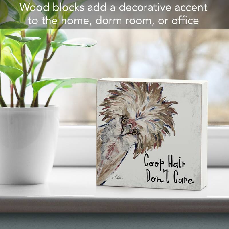 Coop Hair Artistic Freestanding Solid Wood Block Sign Made in the USA 3.75” Square Decorative Accent for Home or Office - Multi