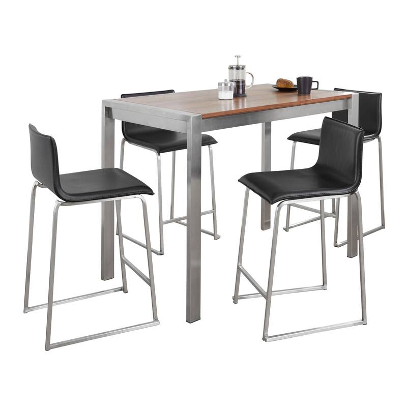 Strick & Bolton Forrest Mara Upholstered 5-Piece Counter Height Dining Set - Black Faux Leather/Walnut Wood Top