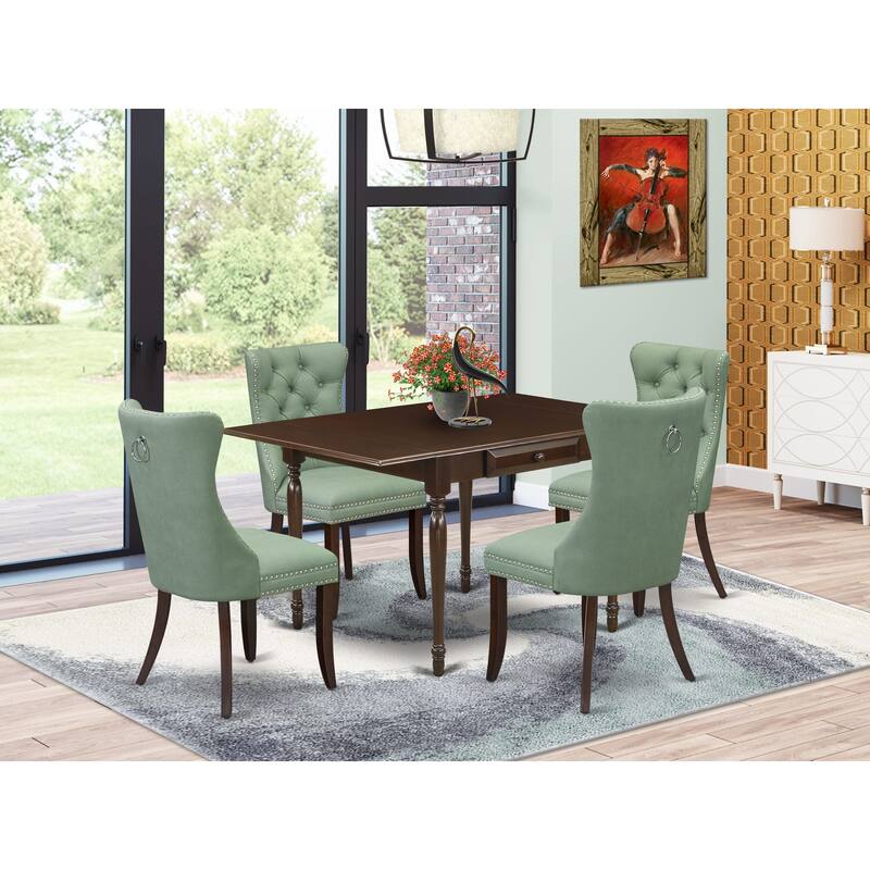 East West Furniture Dining Table Set Contains a Rectangle Kitchen Table and Parson Chairs, Mahogany (Pieces Options) - MZDA5-MAH-22