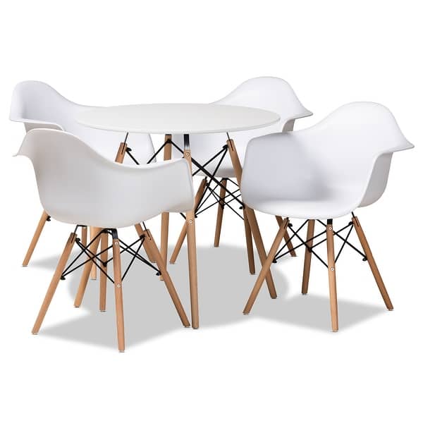 slide 3 of 11, Galen Modern and Contemporary Plastic and Wood Dining Set (5pc) White
