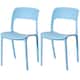Modern Molded Plastic Outdoor Dining Chair with Open Curved Back - Set of 2 Blue