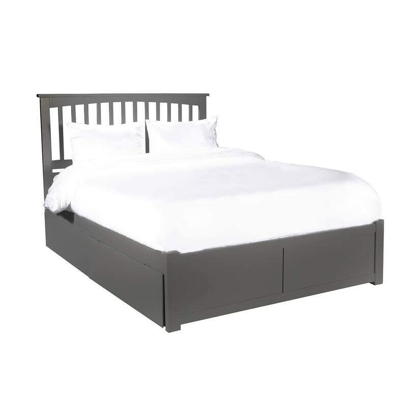 Coastal Platform Bed with Drawers - Grey Fabric Bed Frame - Modern Storage Bed - HomeStock