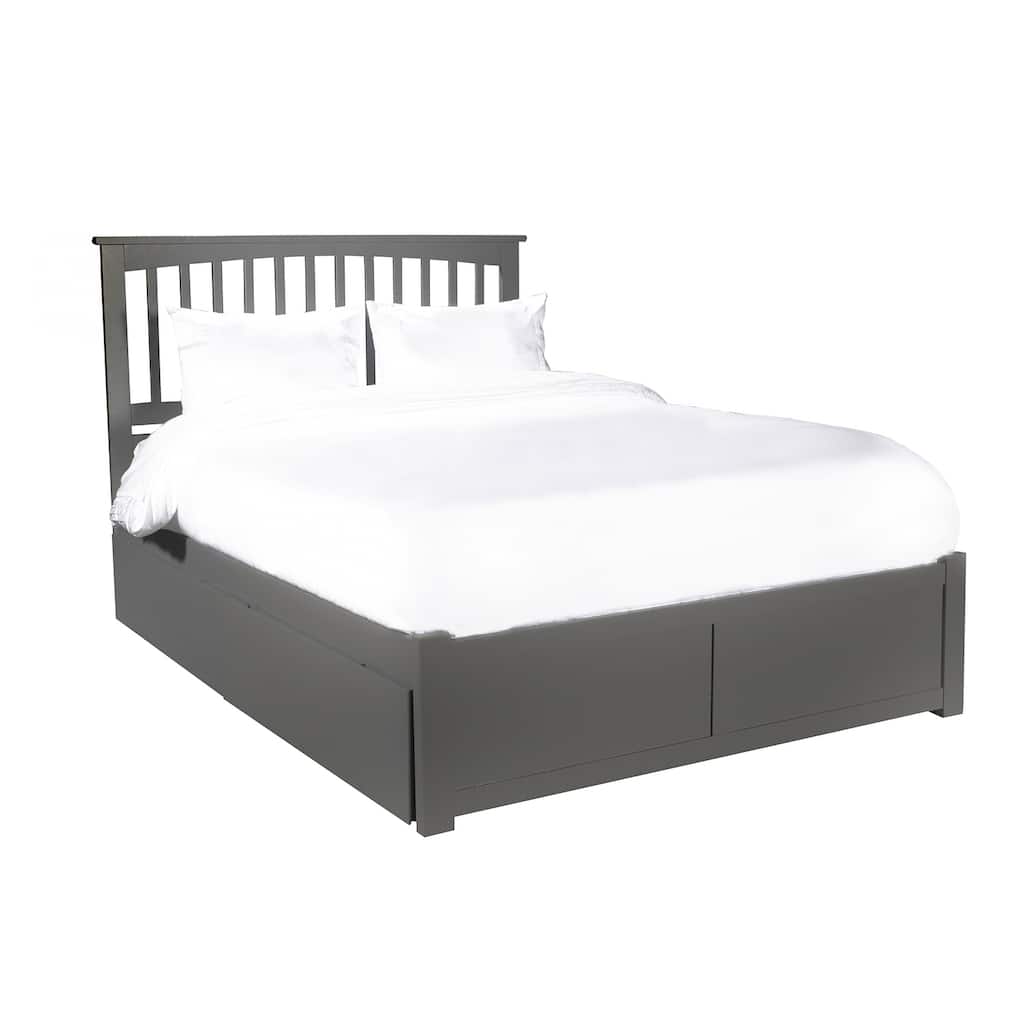 Coastal Platform Bed with Drawers - Grey Fabric Bed Frame - Modern Storage Bed - HomeStock
